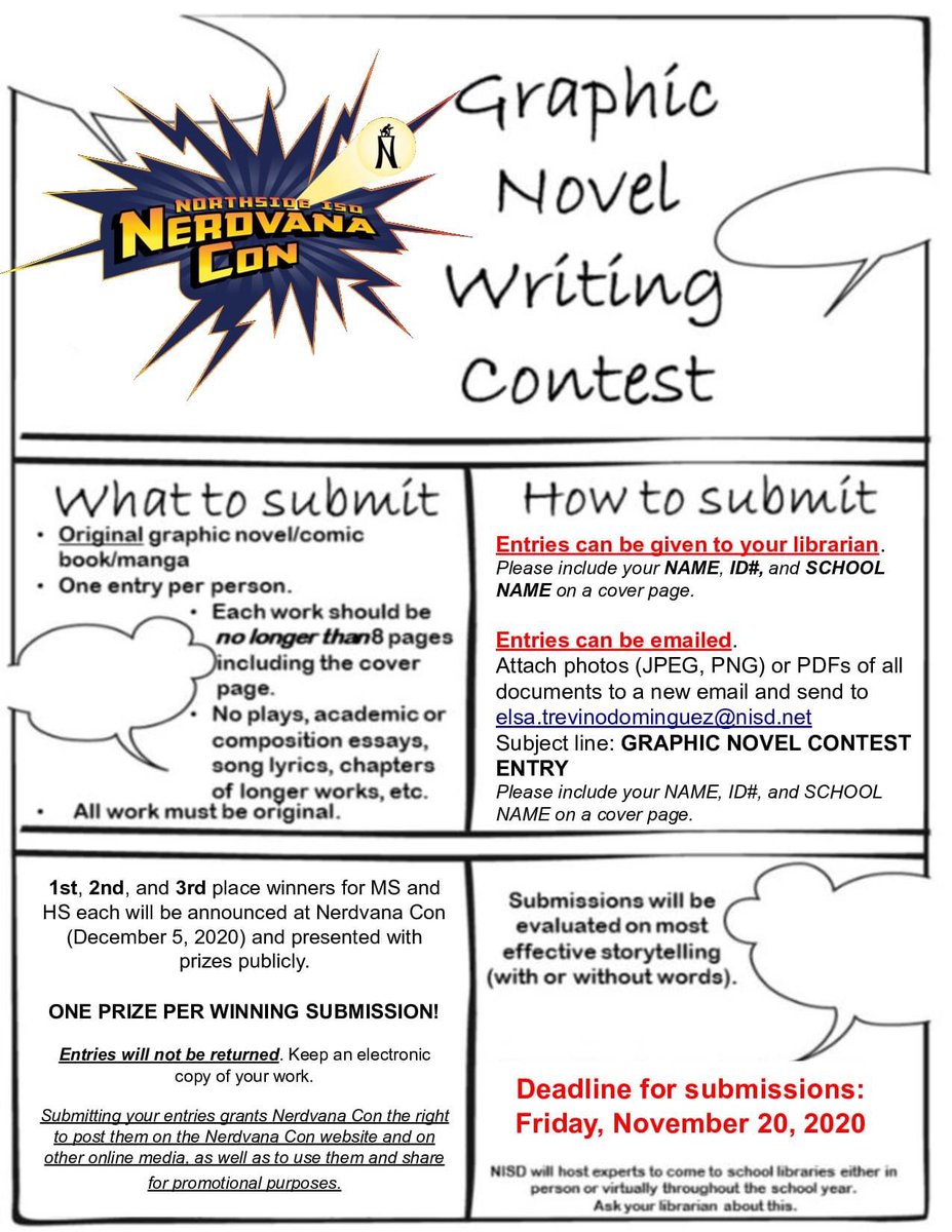 NISDLib's tweet photo. NISD graphic novelists! Now you have time to devote to writing and drawing your @NISDNerdvanaCon graphic novel! #NerdvanaCon2020 #NISDLegends #NISDLibrarians https://t.co/kDnJTTpGmW