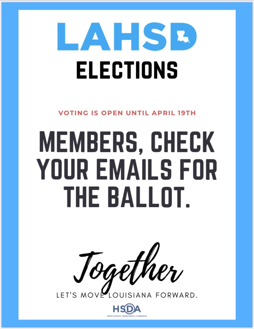 lahsdems's tweet photo. LAHSD Executive Board 2020-2021 Election is now open until April 19th. If you are a member, check your emails. https://t.co/g8HgPVpYSW