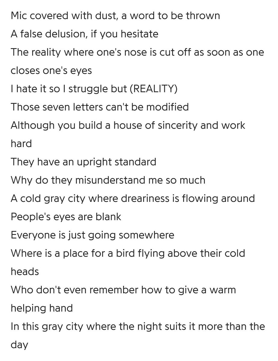 13. 잿빛 도시 (Gray City) by Randa(there isn't any audio for this track. the lyrics of this track were revealed in 2019 on an episode of the show “Finding Genius (영재 발굴단)” which focused on RM.)source:  https://genius.com/Rm-gray-city-lyrics