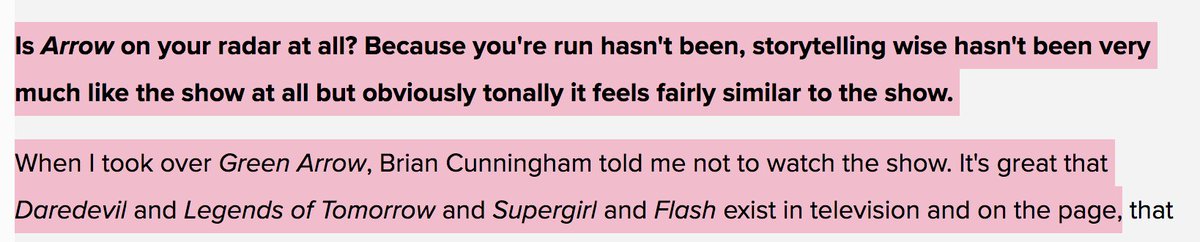 cbr: did you watch arrow?percy: not only was i explicitly told not to, here is a list of shows that are enjoyable where i will not name arrow at all