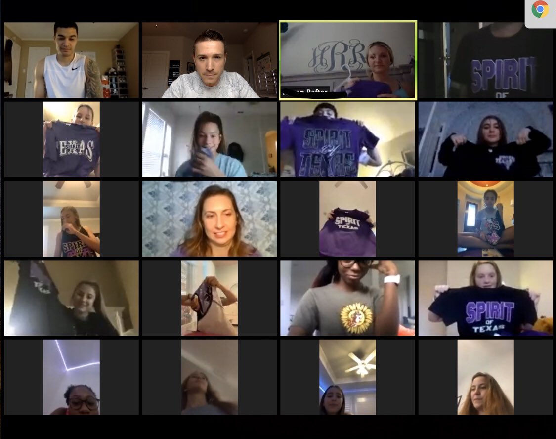 A Zoom workout wouldn’t be complete without a little scavenger hunt action!  Check out our Aces showing off their finds! 💜♠️ #AAB4L <a href="/Spirit_ofTexas/">Spirit of Texas</a>