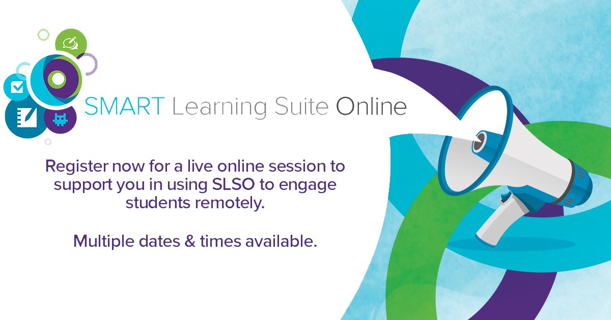 SMART_Tech's tweet photo. We have live webinars happening daily to support you with #distancelearning. If you're curious about SMART Learning Suite Online and how to use it for online lesson delivery, check out these options &amp; register now: https://t.co/eMjQoOAB0u https://t.co/PrzD0tp9np