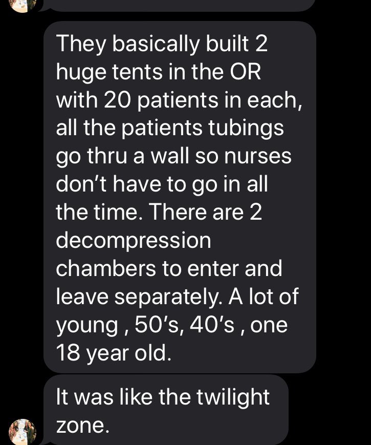 in the Oncology Dept. at an acclaimed hospital in the Bronx, NY, where sadly she witnessed a lot of death.My point being is that she has many decades of experience, and this is was how she described her first few hours on the front lines. We owe these ppl everything 