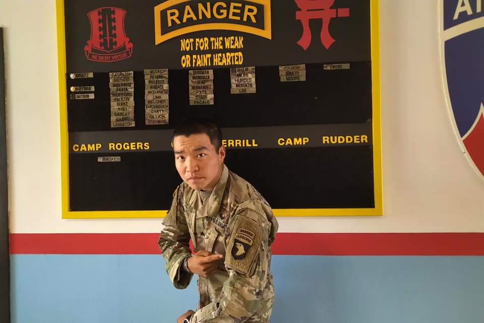 LeaderRakkasan's tweet photo. Congrats to Sgt. Lee for recently earning his #Ranger Tab!⛩🦅
#RLTW #NCO #LetValorNotFail 
@TheRakkasans @101stAASLTDIV @NationalRakk @FORSCOM https://t.co/HpqafhhdOP