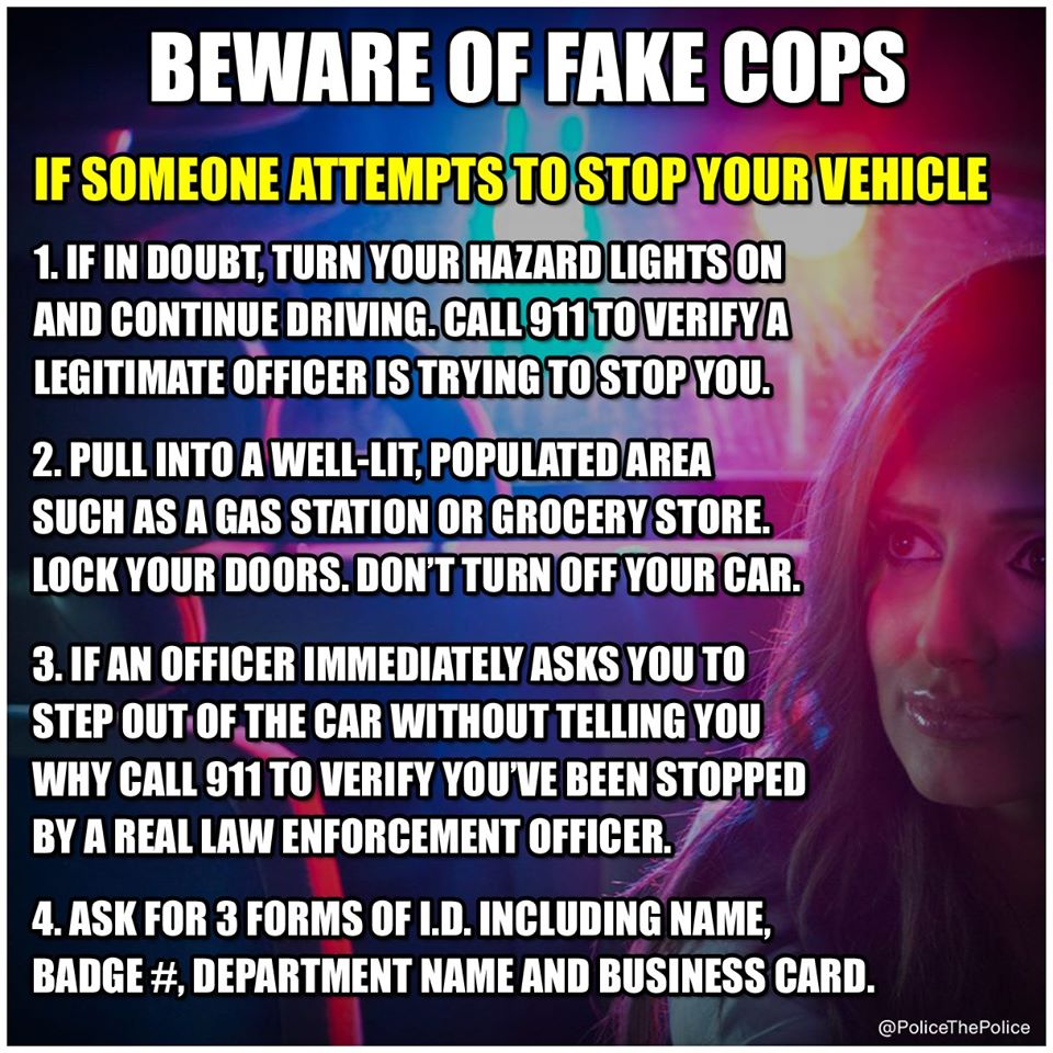 PoliceThePolic1's tweet photo. In recent months, there have been numerous reports of fake cops stopping single women drivers. Here are a few tips to stay safe. Of course these don't apply to the REAL road pirates that claim the right to steal your money.

#PoliceThePolice #PTP #FilmingCops #CopWatch https://t.co/pLK55jrYAp