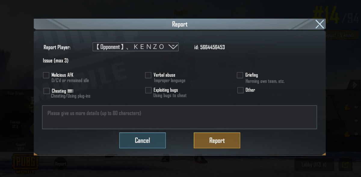 Pubg Mobile On Twitter Thank You For Your Report We Ve Taken Down The Name And Will Investigate Please Make Sure To Report In Game If You See Anyone Cheating You Can Also Report