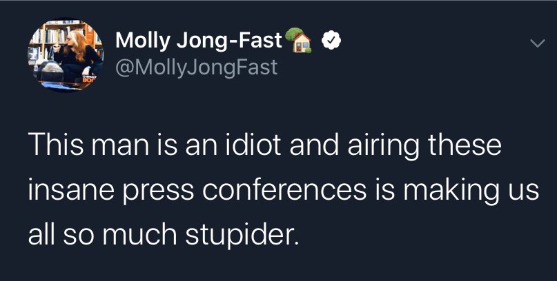 Trump has always been painful to watch, but at a time of national crisis - when more than 10,000 Americans are dead & tens of thousands more are likely to lose their lives - it is truly excruciating. @MollyJongFast says it best.