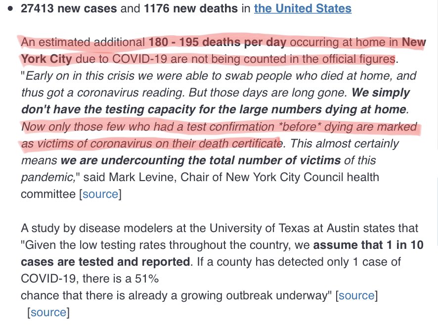  #CoronaVirusUpdate  #USAThis thread says 200-215 deaths per day in  #NewYork at home, most of them being not reported as testing in not done after death.  https://twitter.com/MarkLevineNYC/status/1247155576221716480?s=20