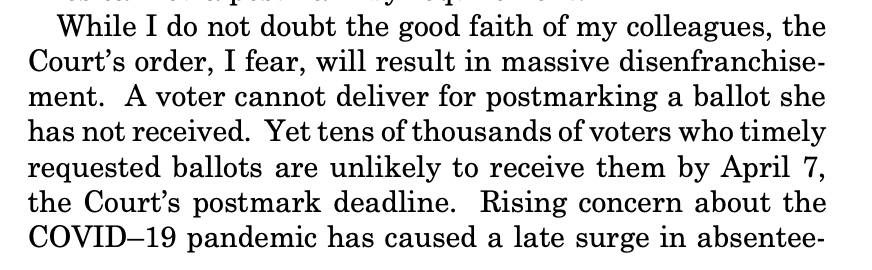 More from RBG: the majority's move will bring "massive disenfranchisement"