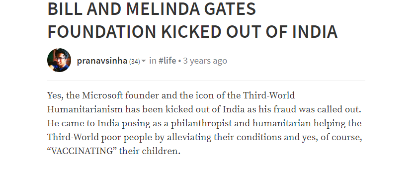 It has been proven that in , the majority of health related issues are because of poor sanitation issues, Not because of the lack of being vaccinated so that big pharma companies could earn huge $ https://steemit.com/life/@pranavsinha/bill-and-melinda-gates-foundation-kicked-out-of-india