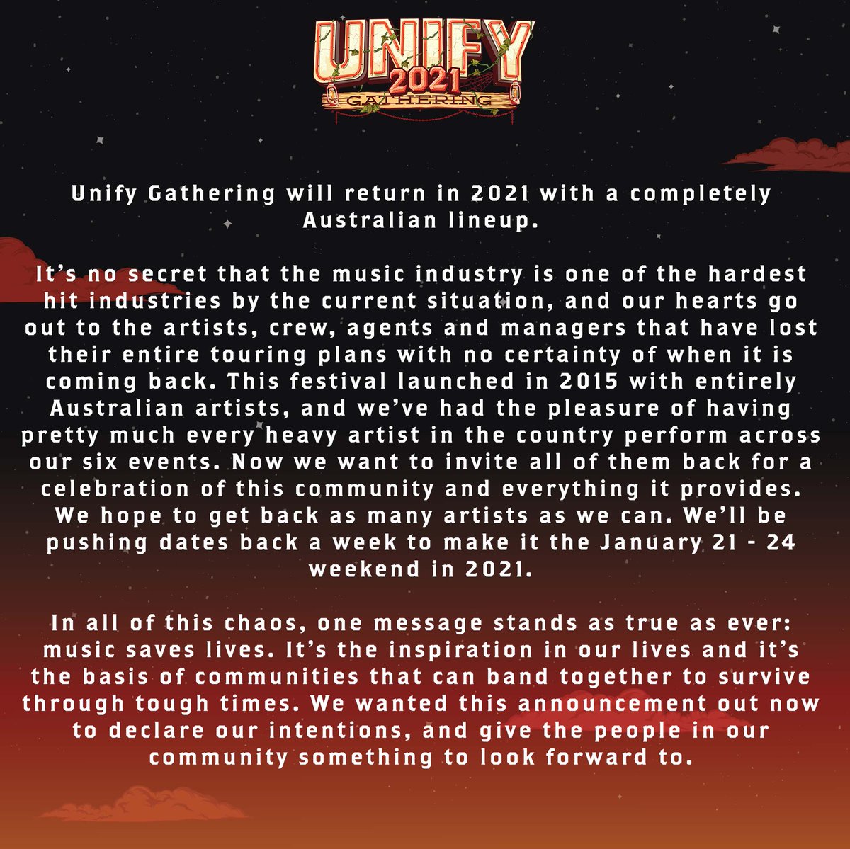 UNIFYgathering's tweet photo. We look forward to seeing you at UNIFY 2021 on January 21-24. 

More info below 🤘 https://t.co/JKxLGrwZiy