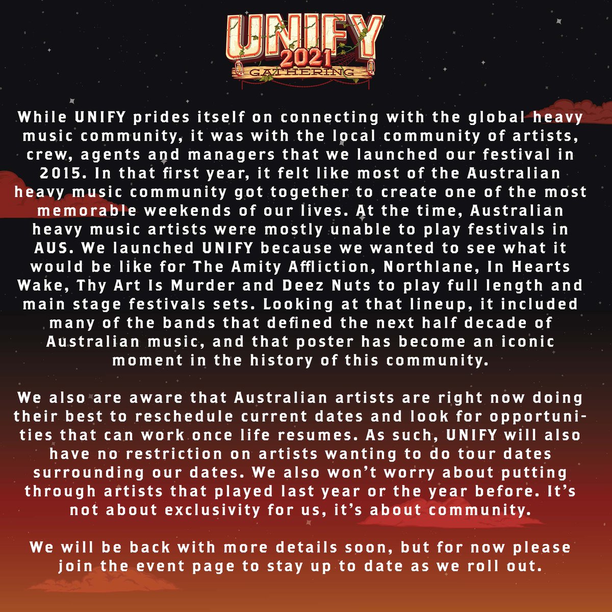UNIFYgathering's tweet photo. We look forward to seeing you at UNIFY 2021 on January 21-24. 

More info below 🤘 https://t.co/JKxLGrwZiy