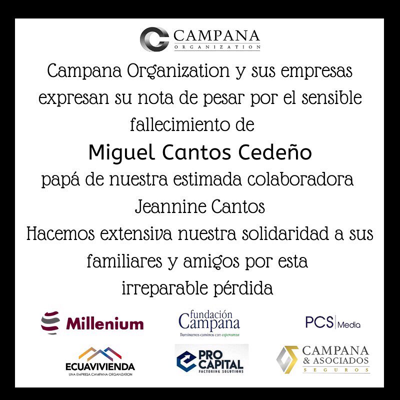 Expresamos nuestro pesar por el fallecimiento del papá de nuestra estimada colaboradora Jeannine Cantos...