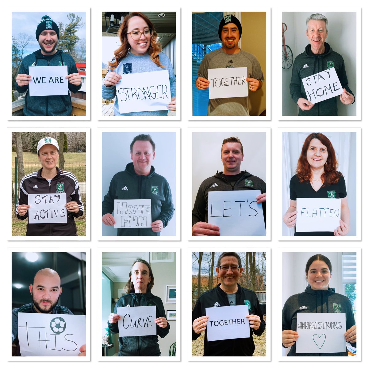 RHSoccerClub's tweet photo. RHSC staff stand united as we all do our part to help flatten this curve. We stand behind ALL #FrontlineWorkers and will continue to do so until we come out of this together! Stronger then ever!! #RHSCStrong πͺπΌπ #RHSC #ThankYou #StrongerTogether #StayHome #StayActive #COVID19 https://t.co/lWnSwCZPIZ