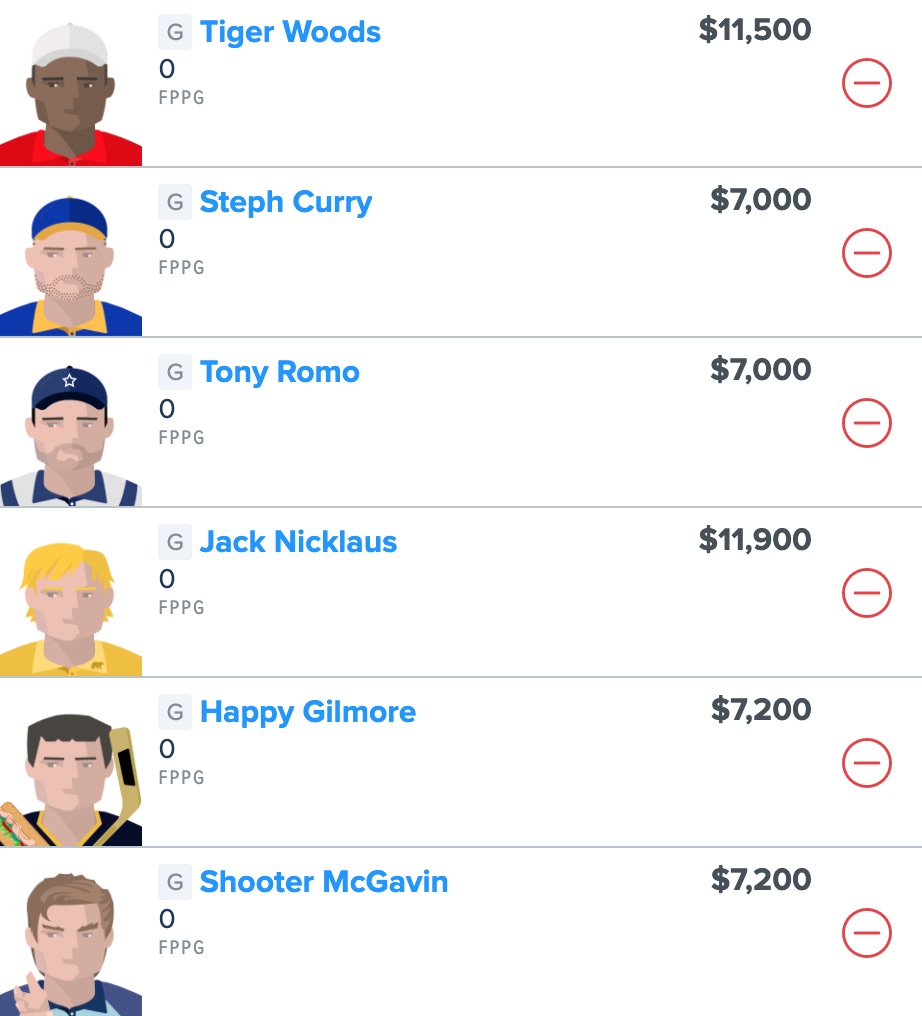 FanDuel's tweet photo. ⛳️ 𝙈𝘼𝙎𝙏𝙀𝙍𝙎 𝙒𝙀𝙀𝙆𝙀𝙉𝘿 ⛳️

Are you bold enough to put the likes of @StephenCurry30, @tonyromo, @shootermcgavin and @_Happy_Gilmore in your lineup?

🏌️‍♂️ We'll simulate 1 round each day
🔢 Scores updated hole-by-hole
🤑 $10K in prizes

PLAY FREE ➡️ https://t.co/FCEJPUOil4 https://t.co/h4EINrQuF7
