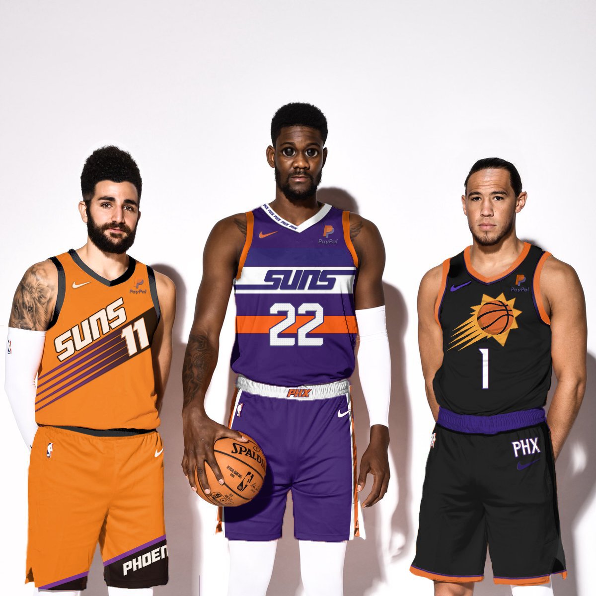 SunsUniTracker's tweet photo. @Suns Hair swaps, jersey swaps, BUG EYES! You can't get no better than this. https://t.co/2xFppMJW5K