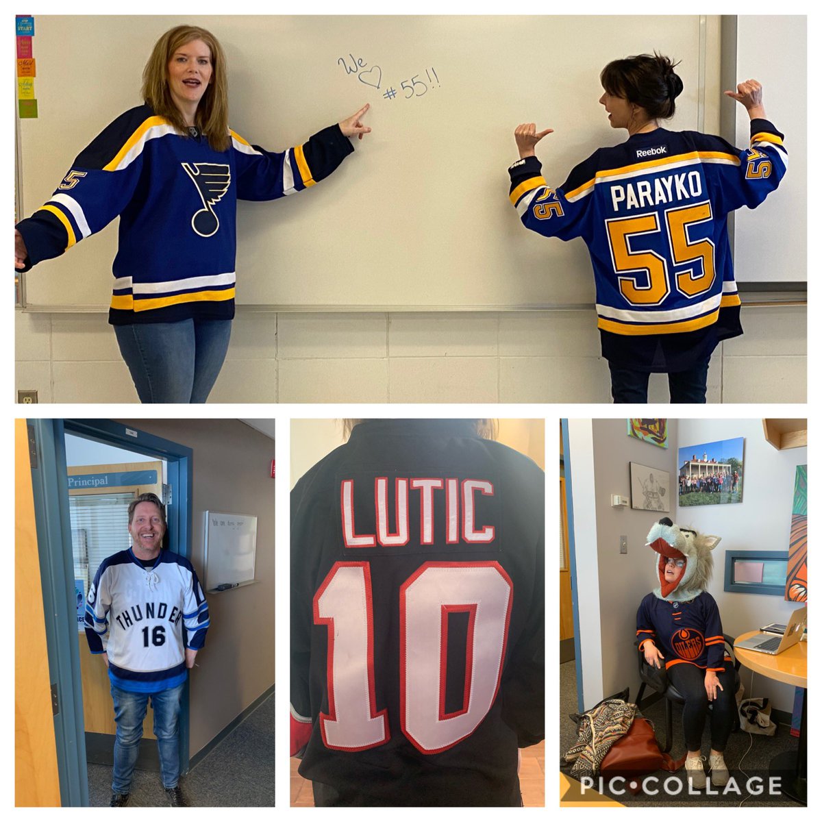 sgsjh's tweet photo. Here are a few of us wearing our jerseys today.   Our thoughts are with the families on this day.💚💛. #HumboldtStrong @StAlbertPublic https://t.co/Wf44ADVp3Y