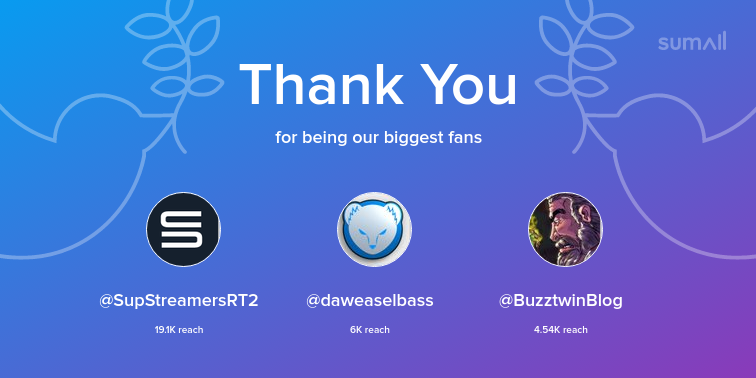 w1ldb0ys's tweet photo. Our biggest fans this week: SupStreamersRT2, daweaselbass, BuzztwinBlog. Thank you! via https://t.co/v0kyF3sENw https://t.co/YgrcwEgIWe