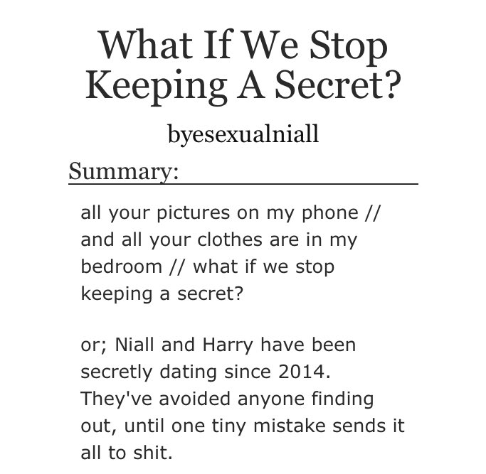 “What If We Stop Keeping A Secret?” by byesexualnialllove love LOVE this  https://archiveofourown.org/works/17534729 