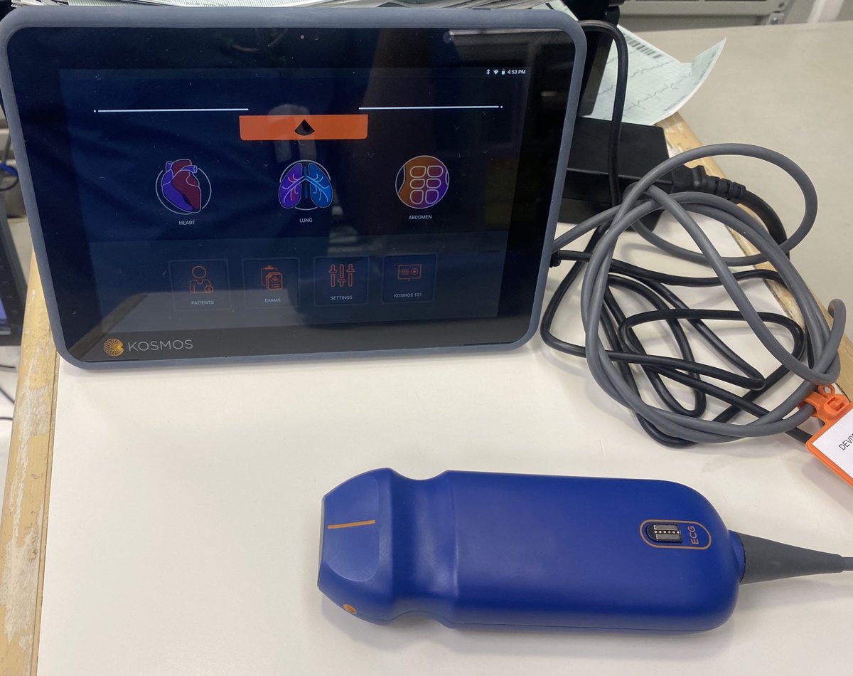 trentshemd's tweet photo. Thanks to @EchoNous for loaning us the Kosmos tablet ultrasound! Clinical care in the time of Covid-19 requires portable and easy-to-clean machines. This serves both purposes.
@JamesDerricks11 #emsono #pocus #EchoFirst #cardiacsono https://t.co/UFhfgbe63Q
