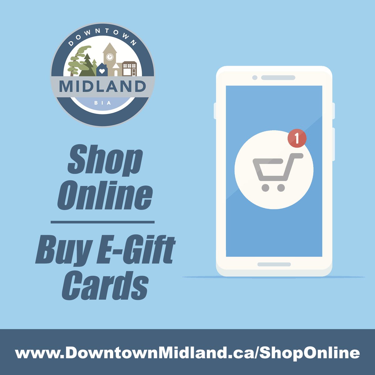 SHOP ONLINE & BUY E-GIFT CARDS: downtownmidland.ca/shoponline Shop at any business (online included) in the Downtown Midland Business Improvement Area (115+ businesses) from April 1st to April 30th for your chance to WIN $250 in Downtown Dollars: downtownmidland.ca/events