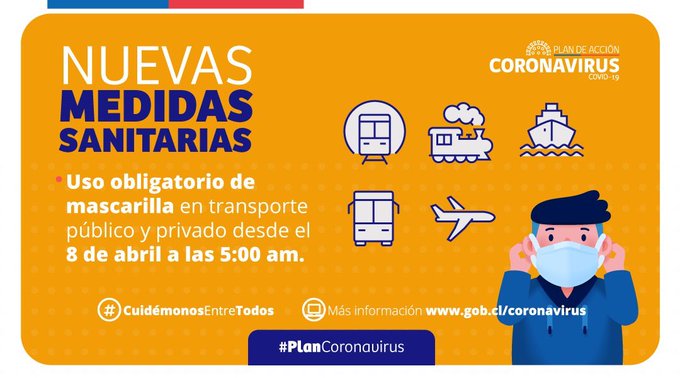 PrevenirlaClave's tweet photo. Recuerda que desde el miércoles 8 de abril, es obligatorio el uso de mascarilla en el transporte público de todo Chile. ¡Recuerda que este virus lo paramos entre todos! 

@minsal_cl @seremimmavalpo 

#PrevenirEsLaClave #YoMeQuedoEnCasa  #YoMeLavoLasManos https://t.co/X5zg67JErw