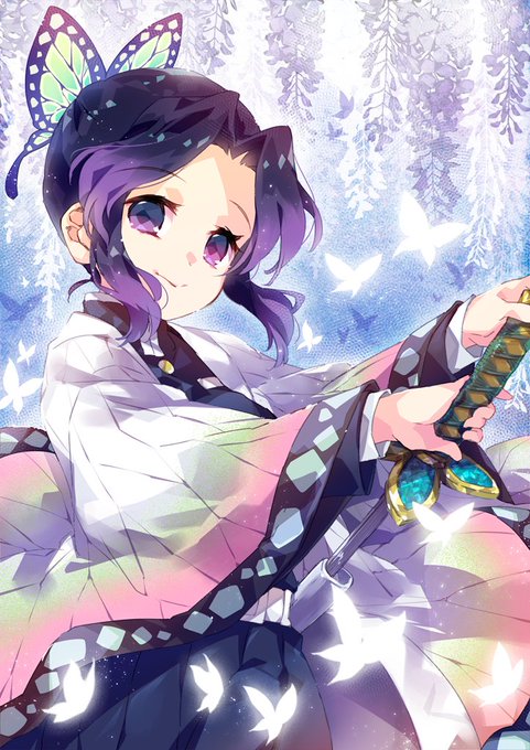 エイチさんがTwitterに投稿した胡蝶しのぶ(鬼滅の刃)のイラスト。