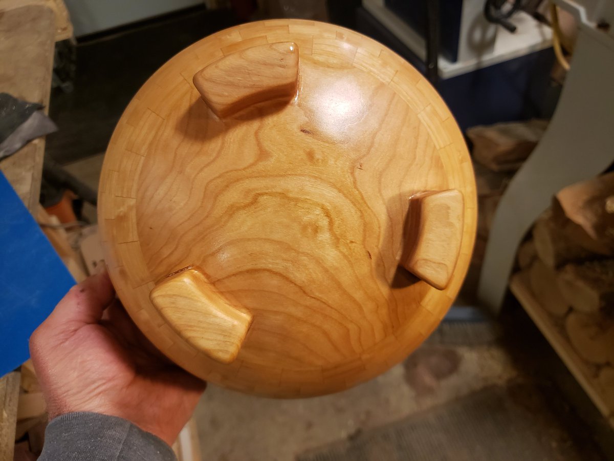 KyleStubbins's tweet photo. A little bit of walnut oil. #woodworking #cherry #Padauk #segmentedturning #creationsbyKAS https://t.co/JzbgLcJ7vO