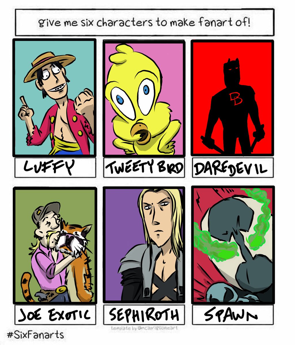 BillyandDan1's tweet photo. #SixFanarts #SixFanartsChallenge #OnePiece #TigerKing #Daredevil #Spawn https://t.co/05s3hpWj3T