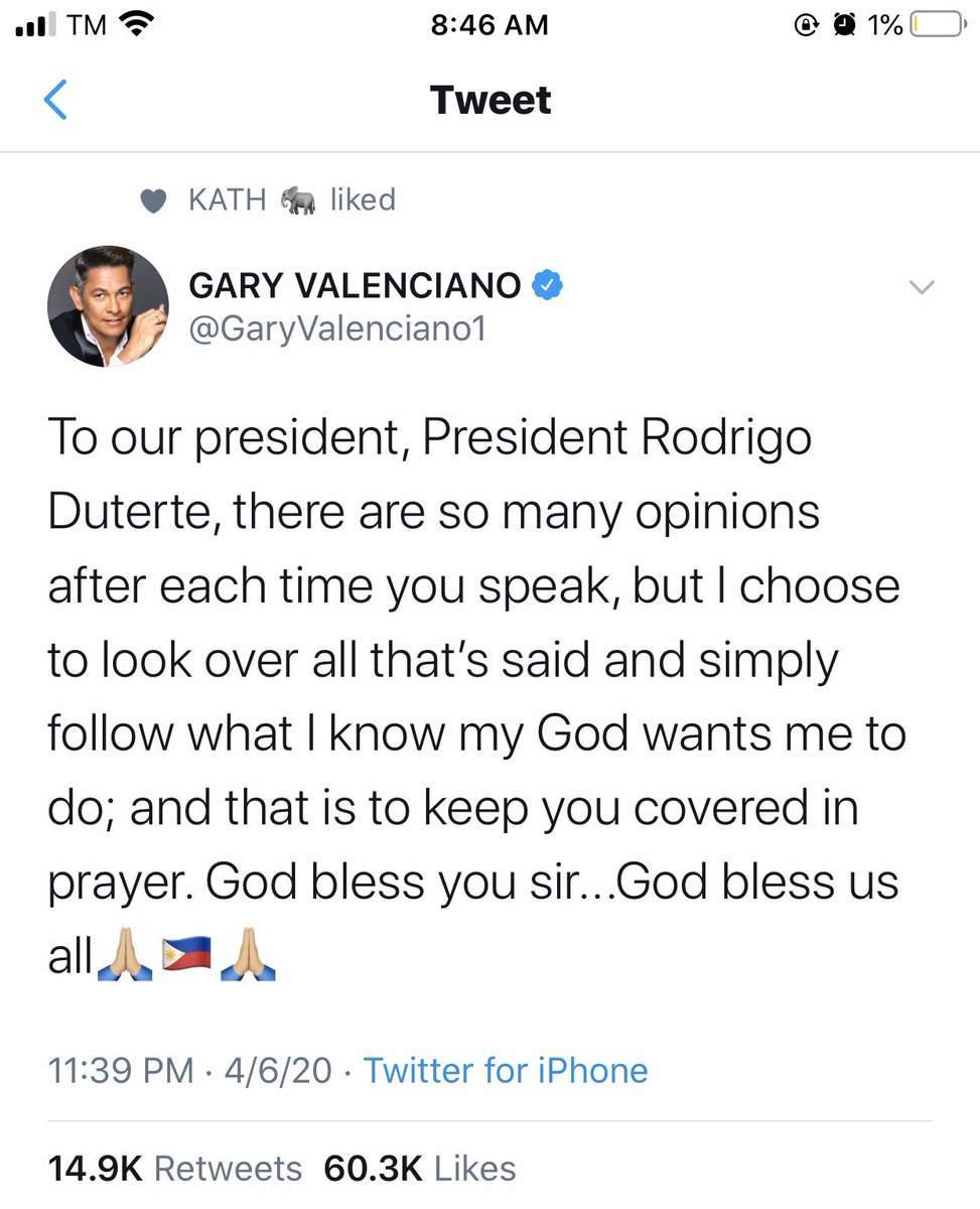 renputis's tweet photo. @GaryValenciano1 yung ni like ni Miss Kath ang tweet ni sir Gary, sobrang enough na. I think she also agree with sir Gary. God bless po sir! Let’s always remain humble and pray to God. #DutertePaRin https://t.co/rkuhvVAjFe