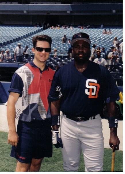 Here is a pic of me and Tony Gwynn from that summer on the ground crew. He was mad cause they weren’t allowed to take BP on the field because of rain. Hey  @BaseballBros any chance you could spread the story from this thread and see if we can find some of my autographed stuff?