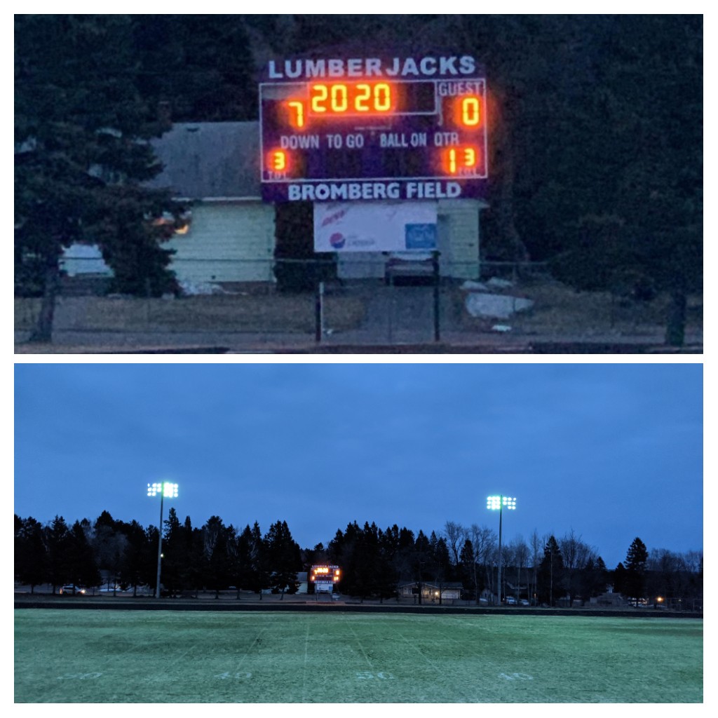 PaulRiess34's tweet photo. Lights were lit tonight in Cloquet. Please support our schools, community, and essential workers through this ordeal. On future Monday nights, we ask if you would light your porch lights from 8:00-8:20 as a sign of unity.  #BeTheLightMN @MSHSLjohn @CoachBattaglia @CHS_Lumberjacks https://t.co/nURo525Tap