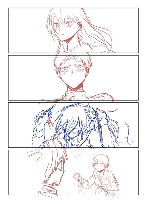 いつか描いた描き直した下書き。一回だけ意を決して企画案として出したことがありますが鰾膠もなく却下されたので商業化は期待しないでください… 