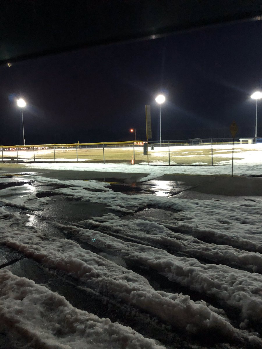 Snowy field under the lights in Hermantown! Keeping our students, community and staff in our thoughts! #BeTheLightMN #hawksflytogether @MSHSLjohn