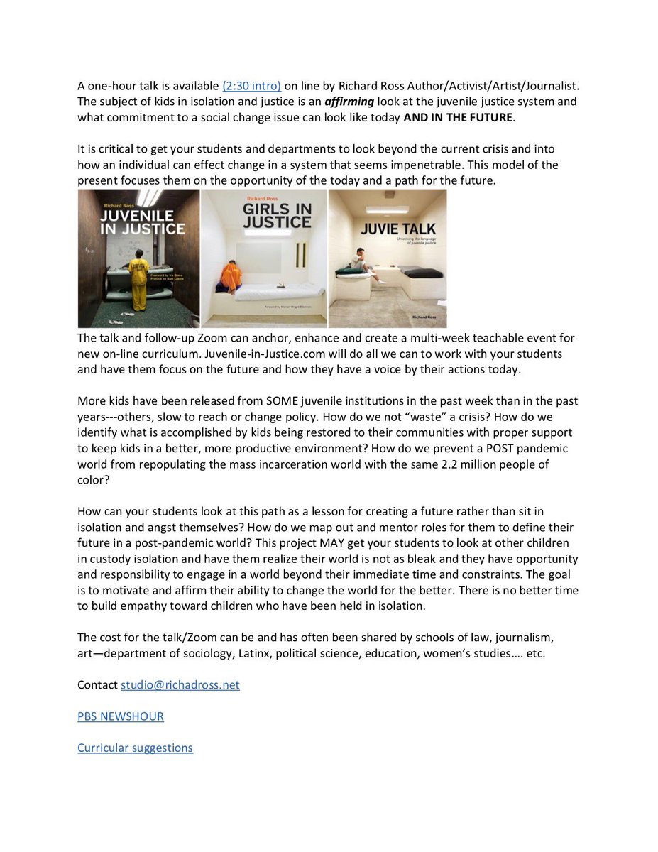juvenileinjust's tweet photo. ONLINE TALK AVAILABLE NOW: This is a time for empathy; exposing students to juveniles without voices, from families without any resources, from communities without any power. In the midst of what we’re going through now, they need you and your students now more than ever. https://t.co/ommSnhp8tN