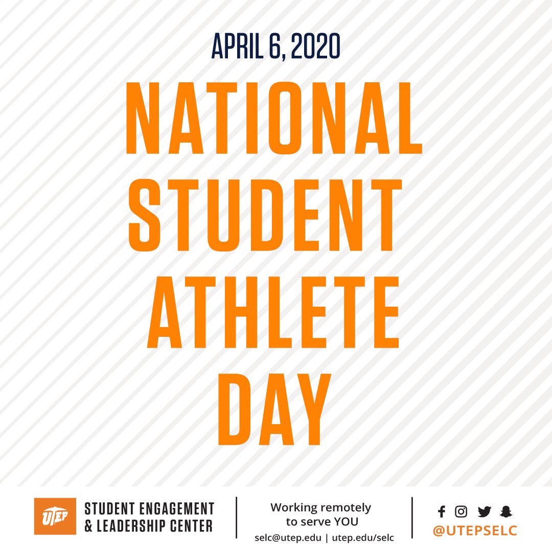 utepgetinvolved's tweet photo. Happy National Student Athelete Day! Tweet a photo of a student athlete that you know using the hashtags: #UTEPCelebrates & #NatlSADay β Tag us in your tweet so we can RT! @UTEPAthletics @UTEP https://t.co/eY2rRMukNi