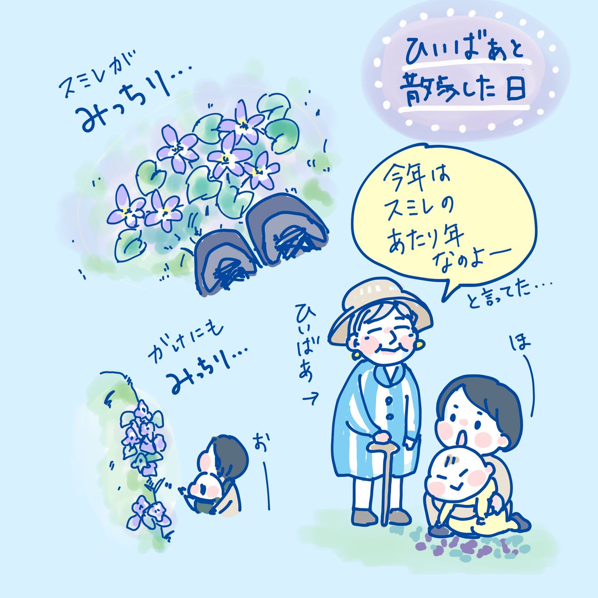 今年はスミレの当たり年だそうです。(ひいばあちゃん調べ) 
