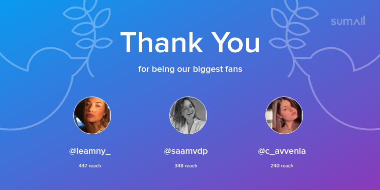 Our biggest fans this week: leamny_, saamvdp, c_avvenia. Thank you! via sumall.com/thankyou?utm_s…