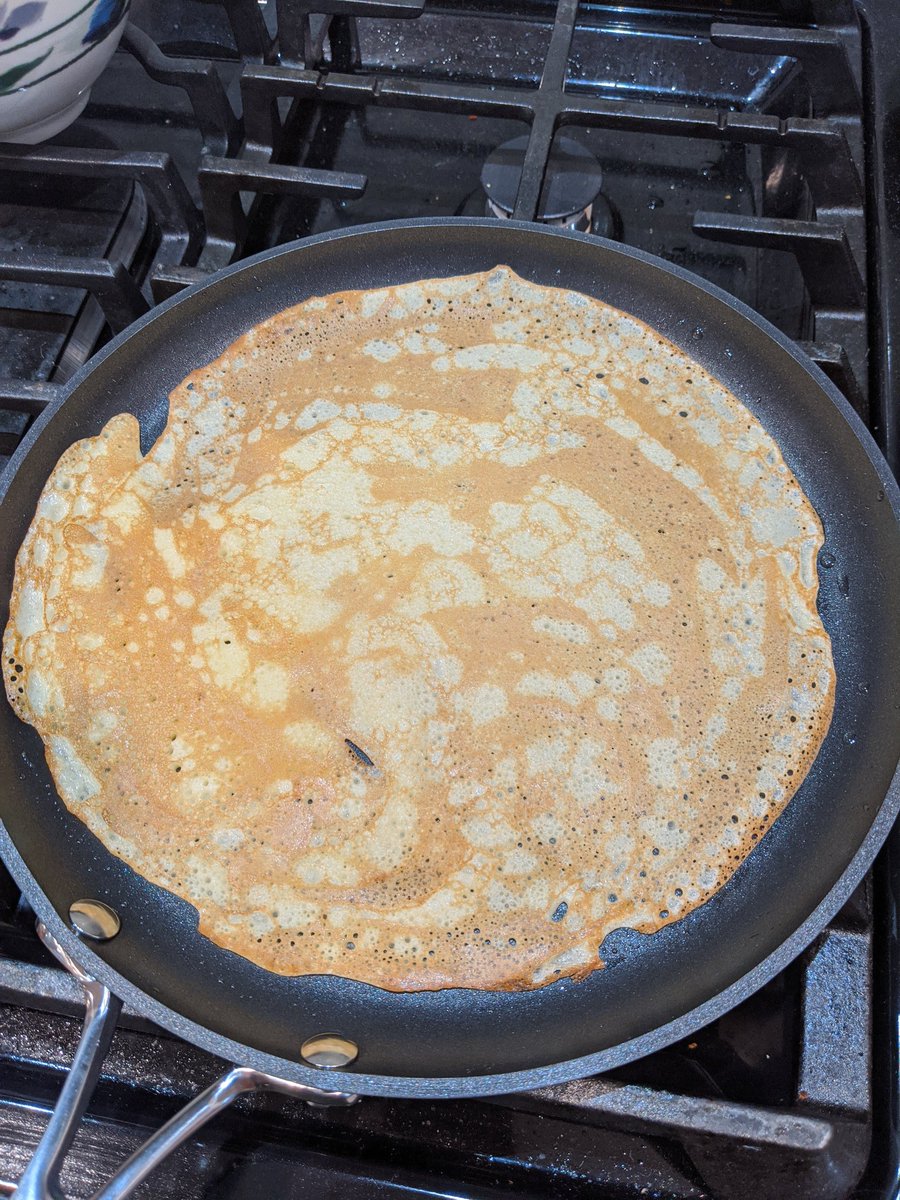 Pour just enough batter to cover the pan after swirling it around with the pan in the air. It may take a couple tries to figure out the right amount.