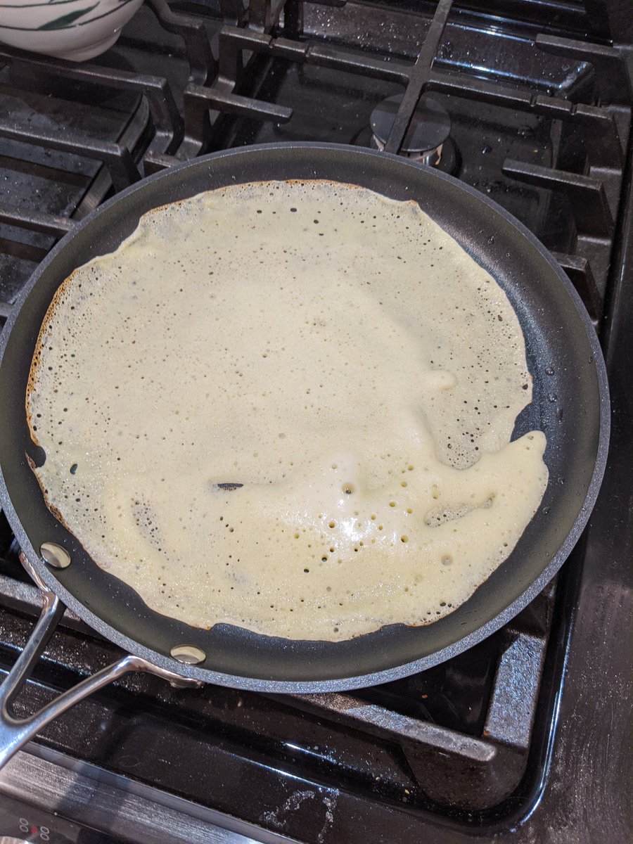 Pour just enough batter to cover the pan after swirling it around with the pan in the air. It may take a couple tries to figure out the right amount.
