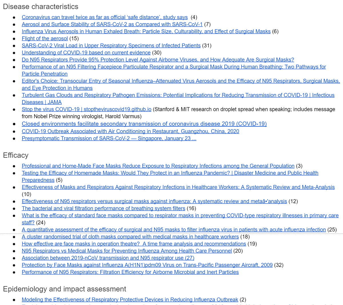 So that you don't have to, I've categorized 54 papers related to mask use into 6 categories, so you can find all the research you need for whatever you want to know. #Masks4All tiny.cc/maskswork