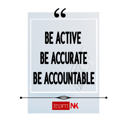 Be active in your Mindset , accurate with your records and be Accountable for every penny spent or received..
Contact teamnk!!
Visit us : teamnk.com
Contact : +91 9830174735
#virtualaccountant #remoteaccountant #outsourcing #virtualaccounting  #outsourceservices