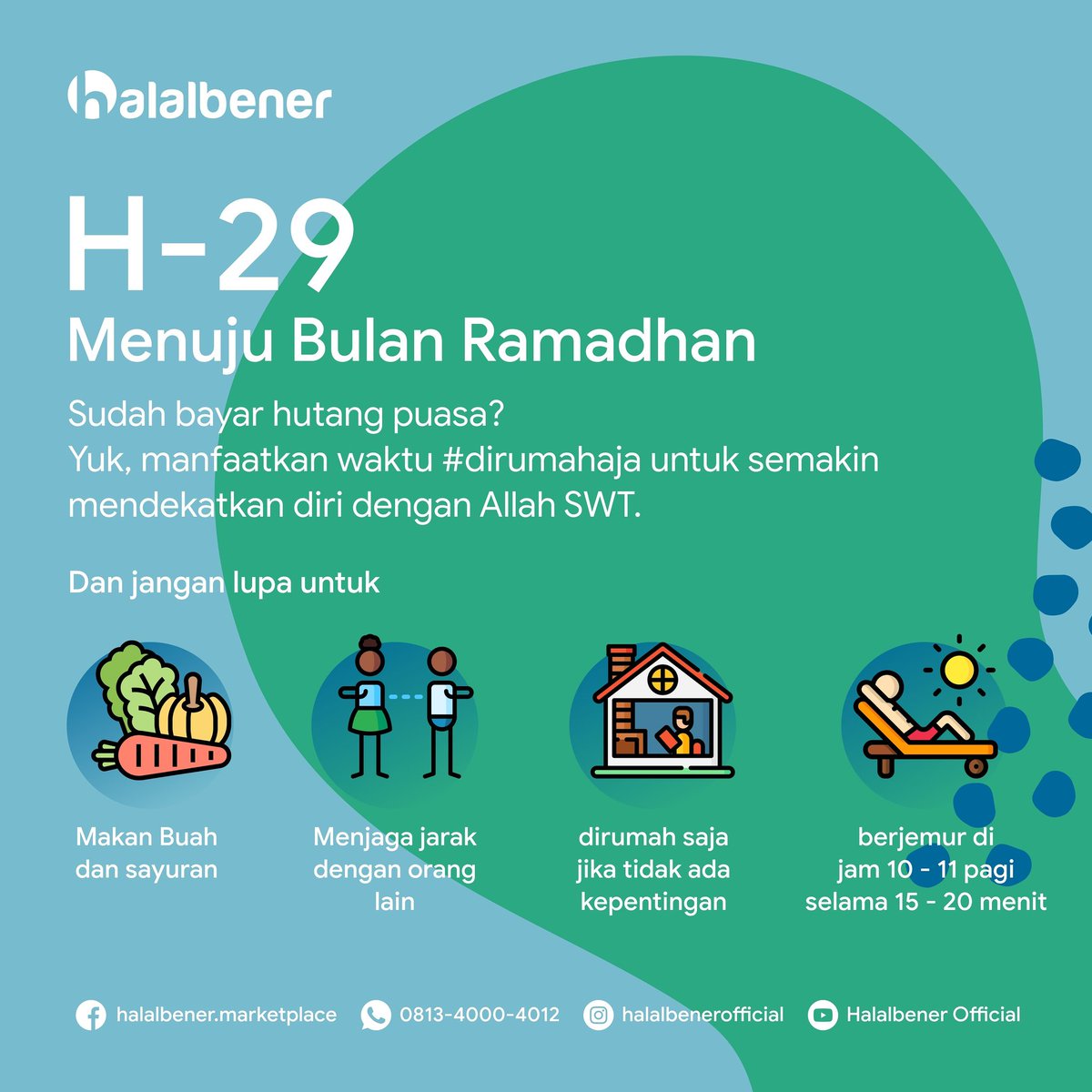 HalalBener's tweet photo. Jangan berpergian jika tidak perlu ya, mengingat semakin bertambahnya angka #PositifCorona. Mari berusaha sebaik mungkin untuk tetap #dirumahaja sebagai upaya memutus rantai persebaran #viruscorona. Semoga semuanya segera mereda dan kita selalu dalam lindungan Allah SWT. amiin. https://t.co/LCmbxp2T1V