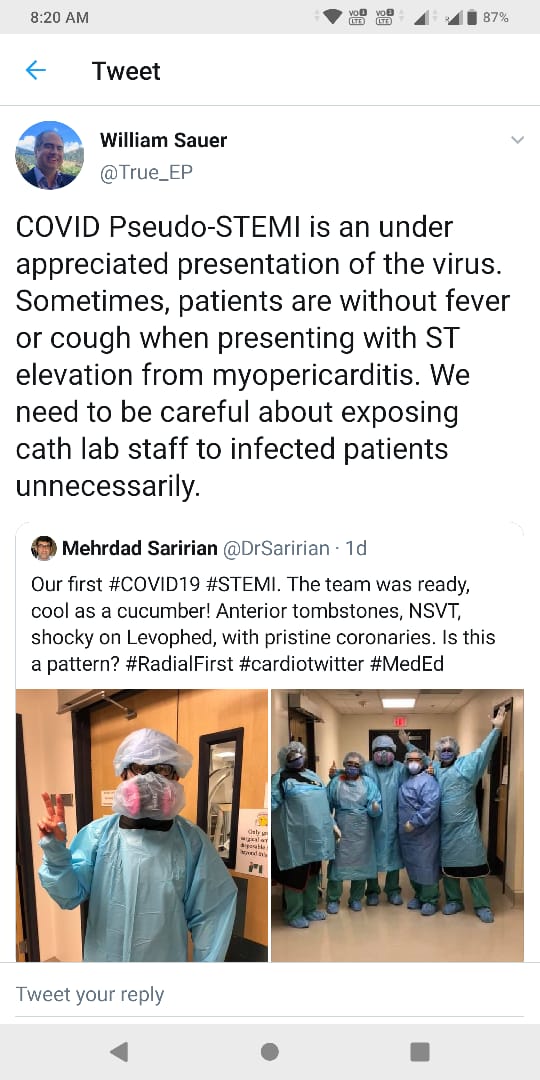ChughRadial's tweet photo. COVID19 PSEUDO STEMI https://t.co/I7iIGK09eO