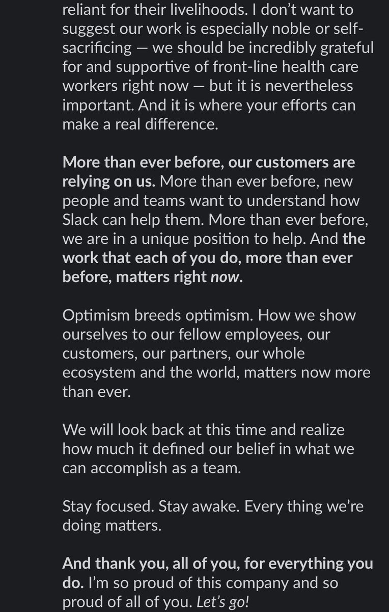 The whole company was energized and moving fast. All hands on deck as existing customers accelerated rollout plans and new team creation continued to increase. But we could tell anxieties were also increasing. Leaders across the company stepped up internal communication. I wrote: