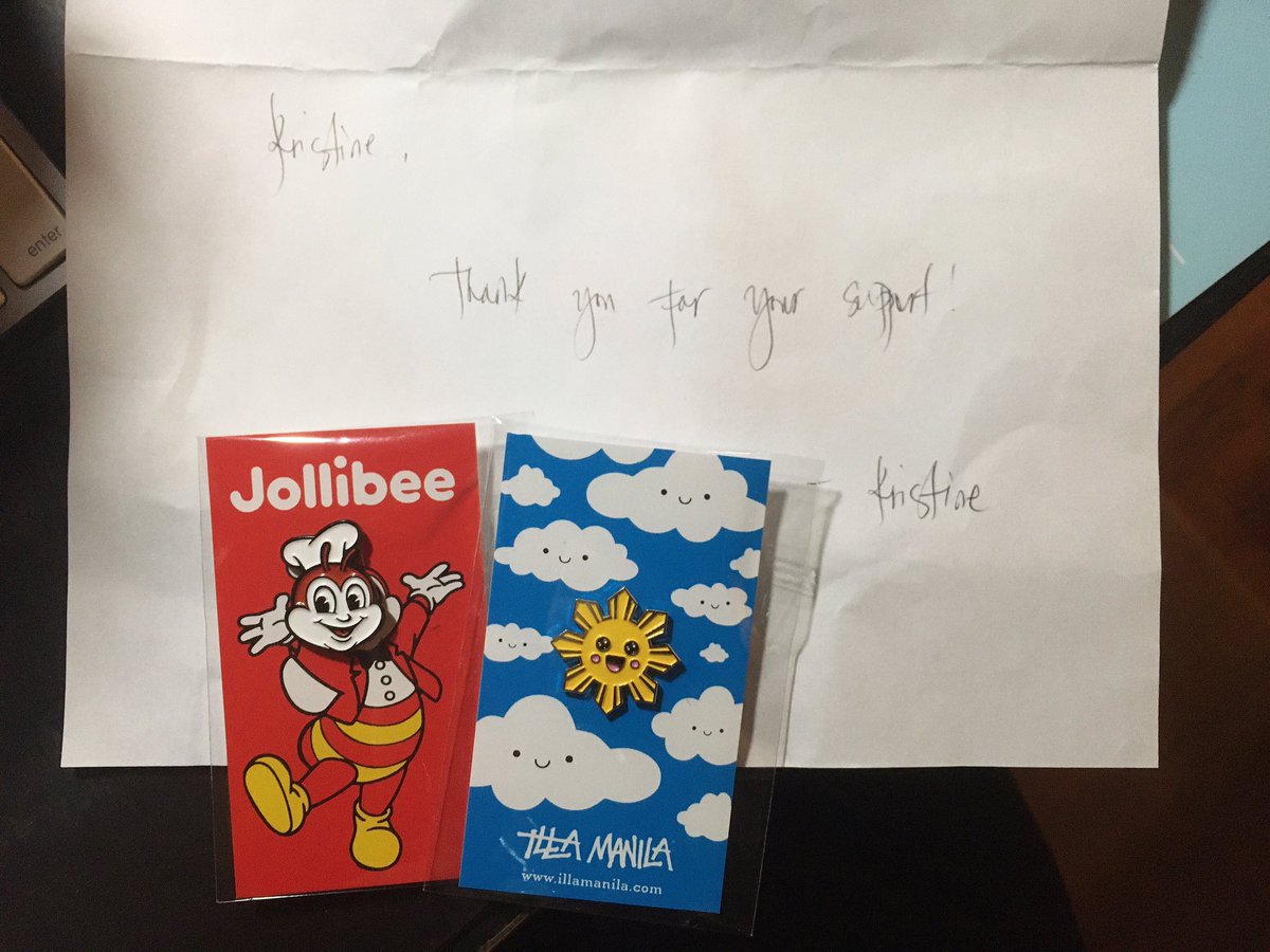 GermanCityGirl's tweet photo. Because @ILLAMANILA rules, had to get the happy #Filipino sun + sassy @Jollibee pins. #latergram #FilAmPride https://t.co/PEFcDhjCio https://t.co/xuWPTbHqB8