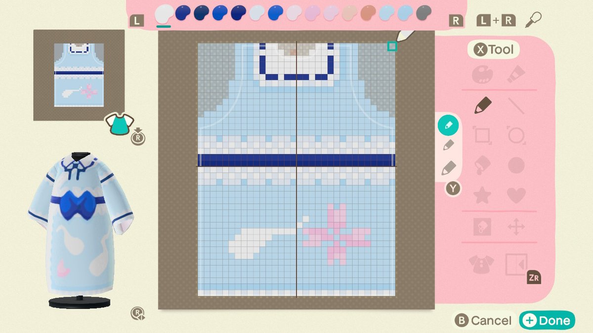 hurgh6's tweet photo. I tried my hand at Yuyuko's dress! #touhou #AnimalCrossing #ACNH #NintendoSwitch #custompattern https://t.co/M4cnKJB9Vd