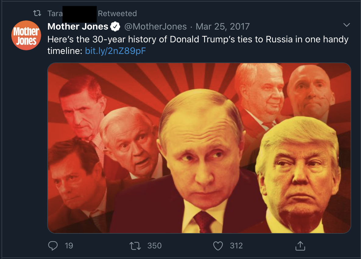 In 2017 she frequently tweeted about Russian interference in US elections. In 2019, she wrote about “anti-Russian” propaganda and that we “need to leave Russia alone” if Democrats running for president want her vote.