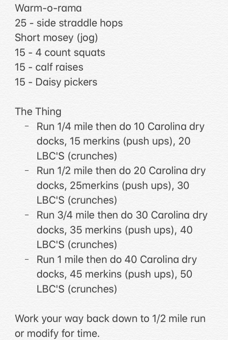 F3Tupelo's tweet photo. Here's tomorrow's workout.  Get after it. https://t.co/luL1ulYbag
