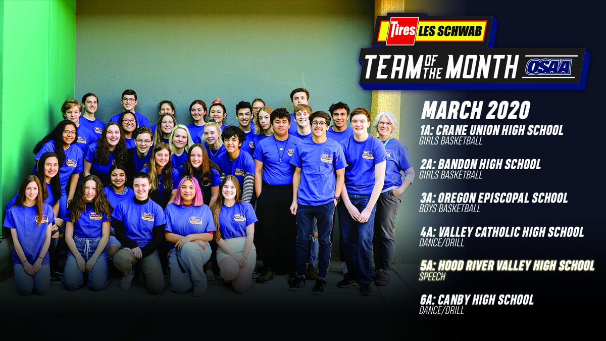 OSAASports's tweet photo. Congratulations to the March 2020 winners of the @LesSchwab Team of the Month award! Teams are selected based on performance, dedication in the classroom, and service to the community. Each team receives a trophy and monetary donation. Read more: https://t.co/MptAPfSGPc #opreps https://t.co/toElQ9E8N0